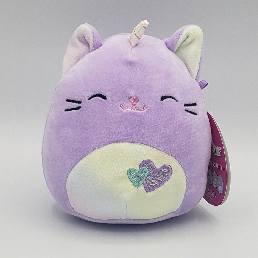 2021 Squishmallow Valentine's Day 5" Courtney the Purple Caticorn‎ - Pink Tag